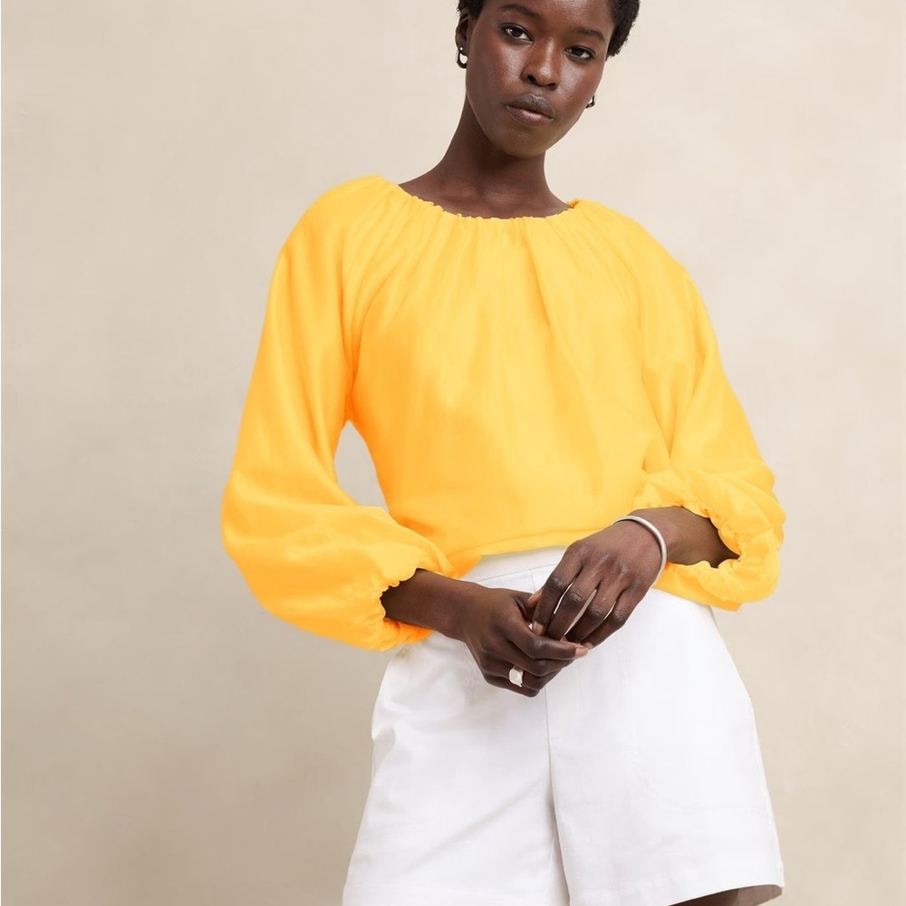 Banana Republic PUFF-SLEEVE SHIRRED BLOUSE Size M